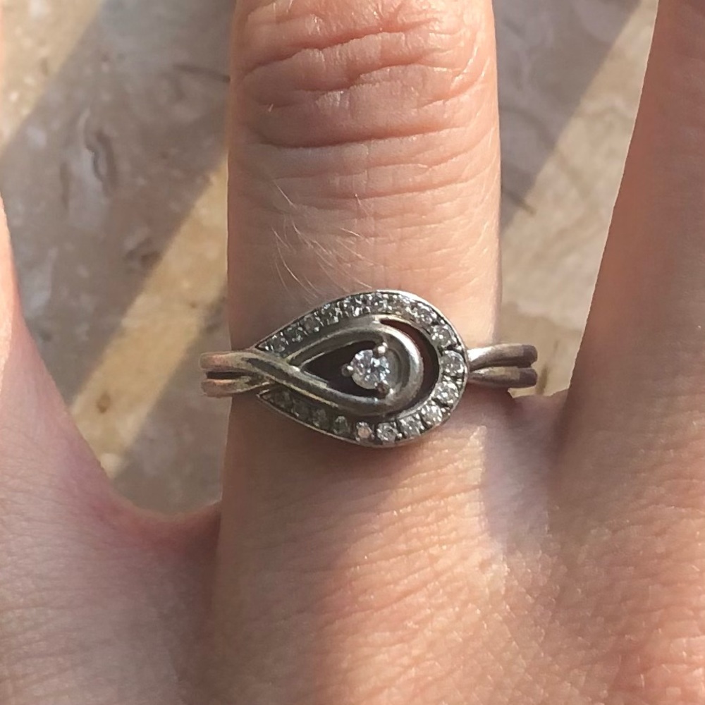 Diamond Halo 925 Sterling Silver Pear Infinity Vintage Ring